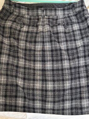 Eddie Bauer Wool Plaid Skirt 12T Gray Mercer Fit Lined Career Classic